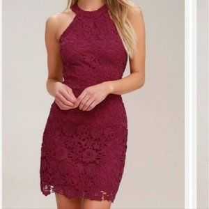 Lulu's Lace Halter Bodycon Mini Dress Medium Maroon